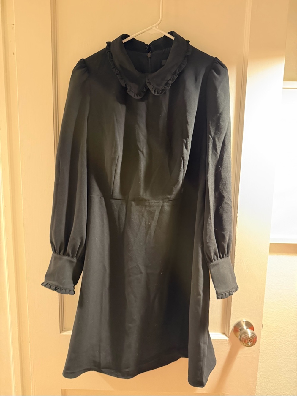 J. Crew Black Long-Sleeve Ruffle Collar Dress